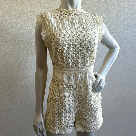 Free People Womens Victoria Sleeveless Lace-Trim Romper - Picture 9 of 10